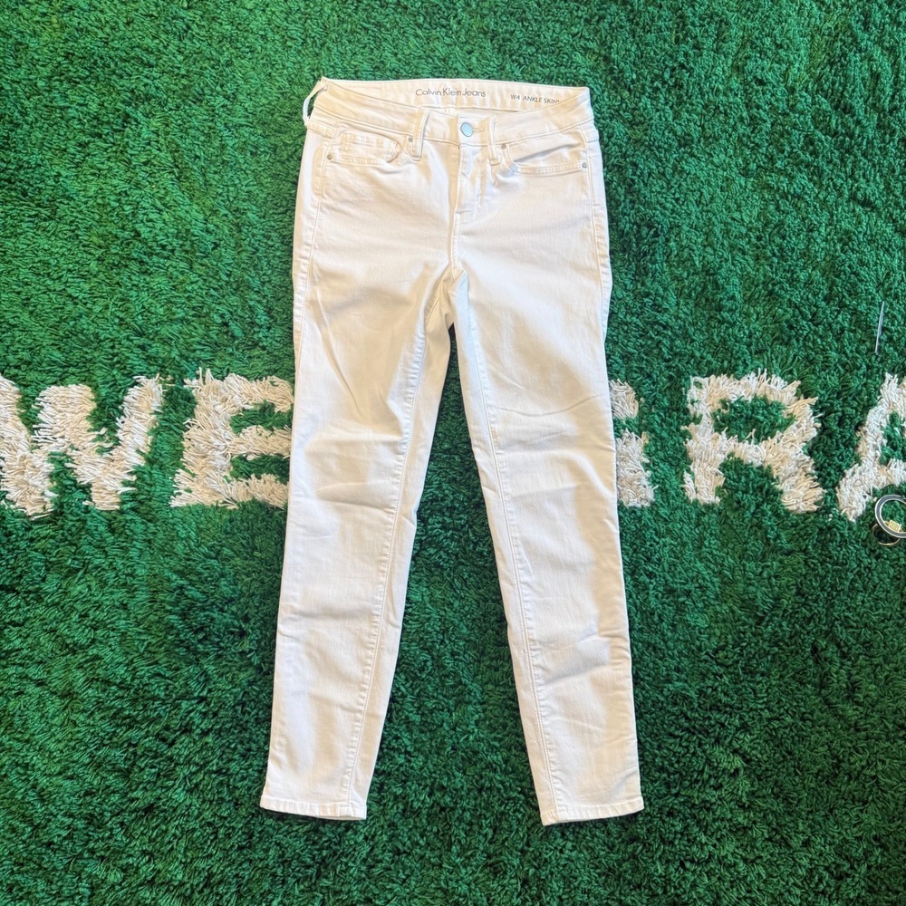Calvin Klein Jeans Womens size‎ W4 Ankle Skinny Cream White Denim Pants Stretch
